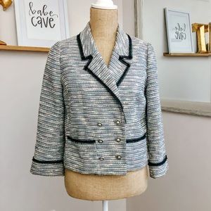 Anthropologie Coquille Tweed Lace Trim Lion Buttoned Blazer